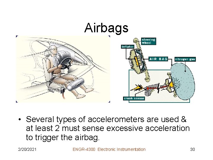 Airbags • Several types of accelerometers are used & at least 2 must sense