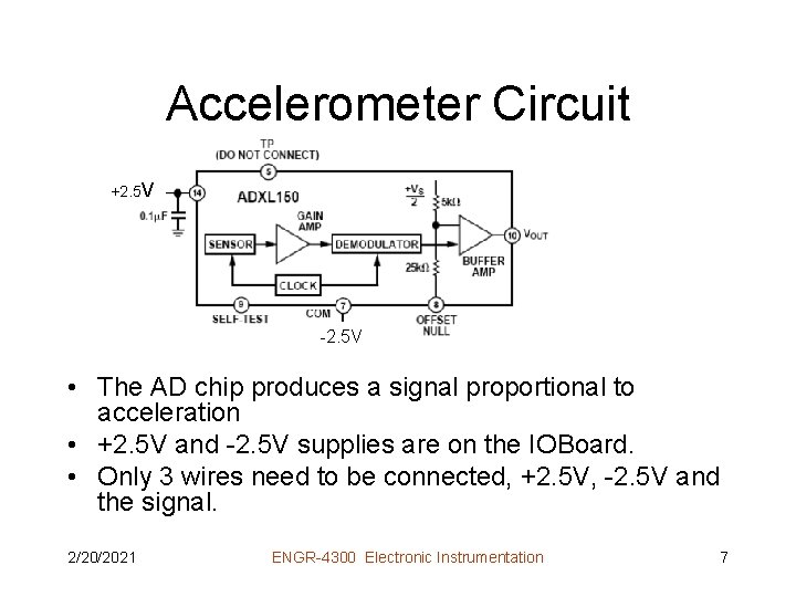 Accelerometer Circuit +2. 5 V -2. 5 V • The AD chip produces a