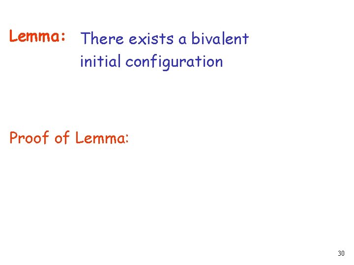 Lemma: There exists a bivalent initial configuration Proof of Lemma: 30 