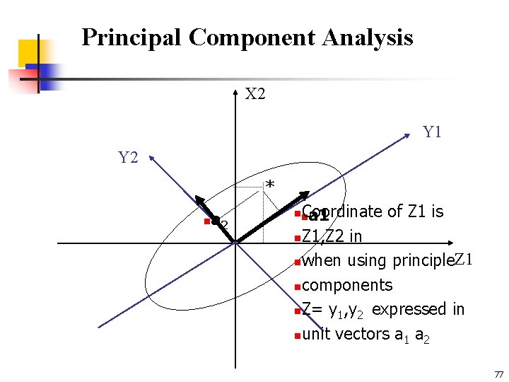 Principal Component Analysis X 2 Y 1 Y 2 * n a 2 Coordinate