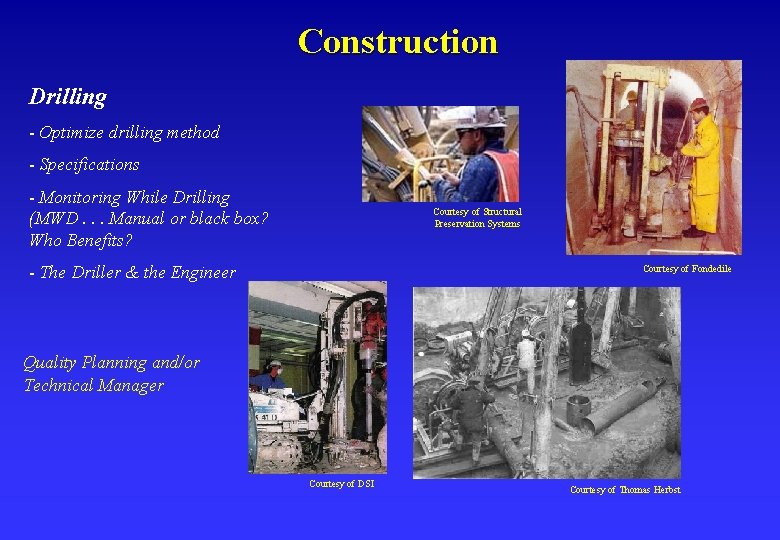 Construction Drilling - Optimize drilling method - Specifications - Monitoring While Drilling (MWD. .