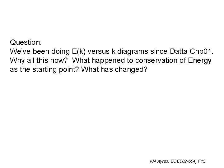 Question: We’ve been doing E(k) versus k diagrams since Datta Chp 01. Why all