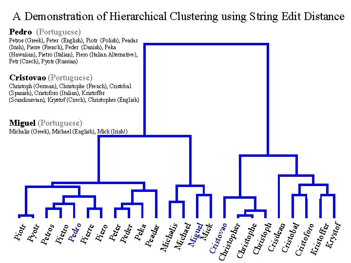 A Demonstration of Hierarchical Clustering using String Edit Distance Pedro (Portuguese) Petros (Greek), Peter