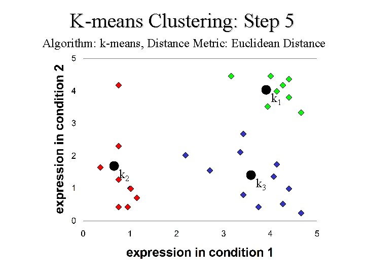 K-means Clustering: Step 5 Algorithm: k-means, Distance Metric: Euclidean Distance k 1 k 2