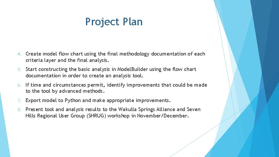 Project Plan 4. Create model flow chart using the final methodology documentation of each