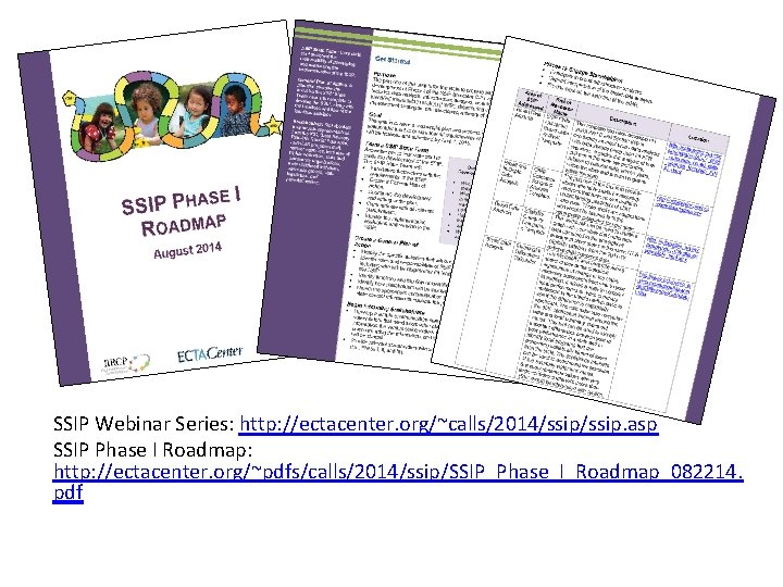 SSIP Webinar Series: http: //ectacenter. org/~calls/2014/ssip. asp SSIP Phase I Roadmap: http: //ectacenter. org/~pdfs/calls/2014/ssip/SSIP_Phase_I_Roadmap_082214. SSIP Webinar Series: http: //ectacenter. org/~calls/2014/ssip. asp SSIP Phase I Roadmap: http: //ectacenter. org/~pdfs/calls/2014/ssip/SSIP_Phase_I_Roadmap_082214.