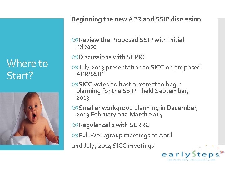 Beginning the new APR and SSIP discussion Where to Start? Review the Proposed SSIP Beginning the new APR and SSIP discussion Where to Start? Review the Proposed SSIP
