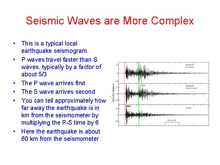 Seismic Waves are More Complex • This is a typical local earthquake seismogram • Seismic Waves are More Complex • This is a typical local earthquake seismogram •