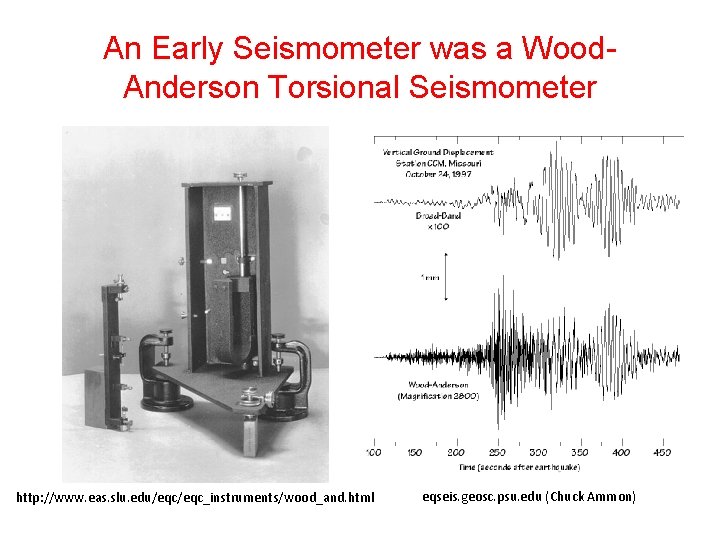 An Early Seismometer was a Wood. Anderson Torsional Seismometer http: //www. eas. slu. edu/eqc_instruments/wood_and. An Early Seismometer was a Wood. Anderson Torsional Seismometer http: //www. eas. slu. edu/eqc_instruments/wood_and.