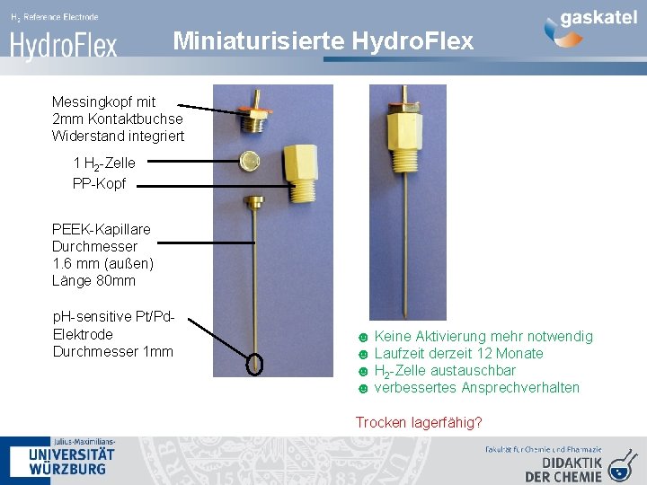 Miniaturisierte Hydro. Flex Messingkopf mit 2 mm Kontaktbuchse Widerstand integriert 1 H 2 -Zelle