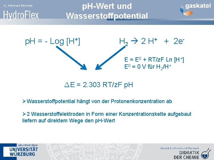 p. H-Wert und Wasserstoffpotential p. H = - Log [H+] H 2 2 H+