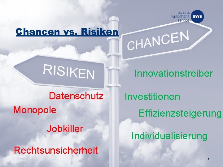 Chancen vs. Risiken Innovationstreiber Datenschutz Monopole Jobkiller Investitionen Effizienzsteigerung Individualisierung Rechtsunsicherheit 7 