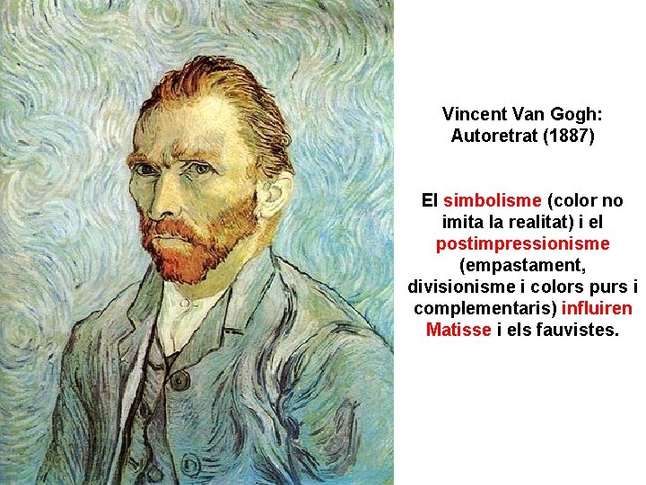 Vincent Van Gogh: Autoretrat (1887) El simbolisme (color no imita la realitat) i el