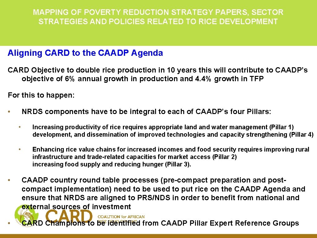 MAPPING OF POVERTY REDUCTION STRATEGY PAPERS, SECTOR STRATEGIES AND POLICIES RELATED TO RICE DEVELOPMENT MAPPING OF POVERTY REDUCTION STRATEGY PAPERS, SECTOR STRATEGIES AND POLICIES RELATED TO RICE DEVELOPMENT