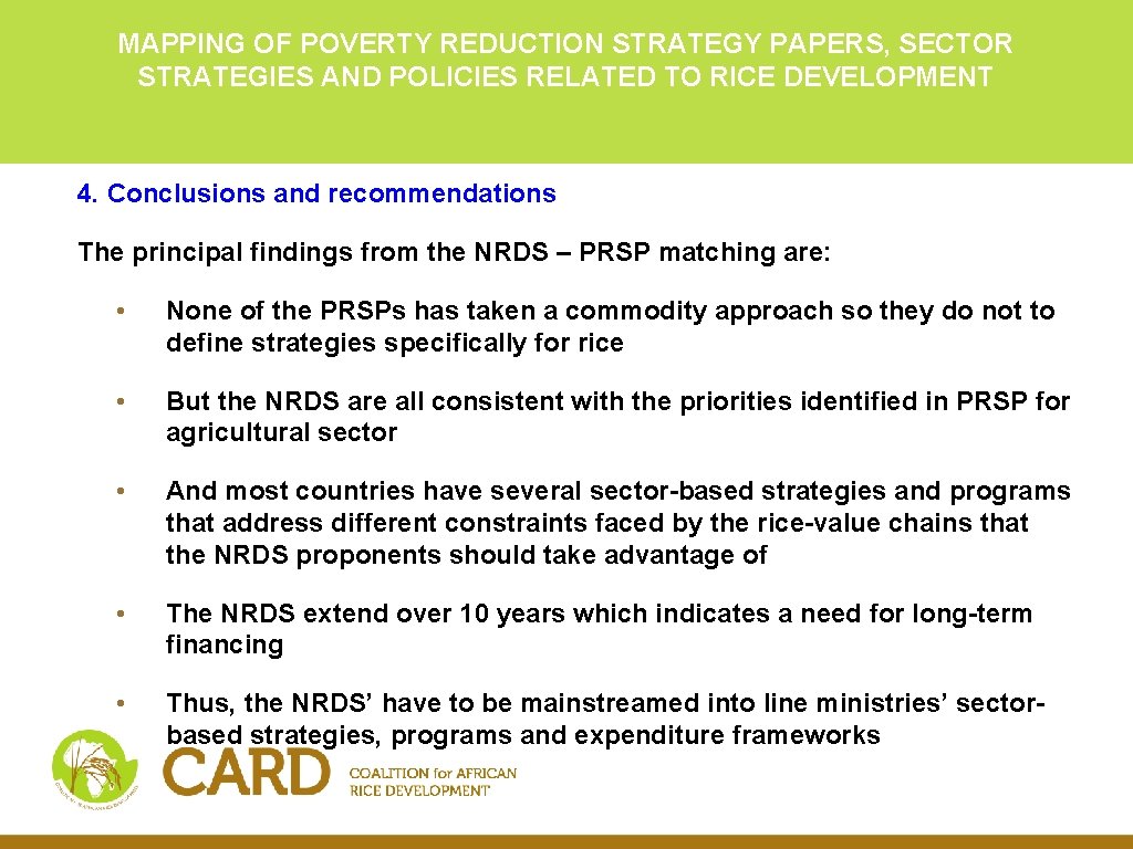 MAPPING OF POVERTY REDUCTION STRATEGY PAPERS, SECTOR STRATEGIES AND POLICIES RELATED TO RICE DEVELOPMENT MAPPING OF POVERTY REDUCTION STRATEGY PAPERS, SECTOR STRATEGIES AND POLICIES RELATED TO RICE DEVELOPMENT
