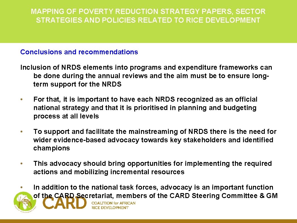 MAPPING OF POVERTY REDUCTION STRATEGY PAPERS, SECTOR STRATEGIES AND POLICIES RELATED TO RICE DEVELOPMENT MAPPING OF POVERTY REDUCTION STRATEGY PAPERS, SECTOR STRATEGIES AND POLICIES RELATED TO RICE DEVELOPMENT