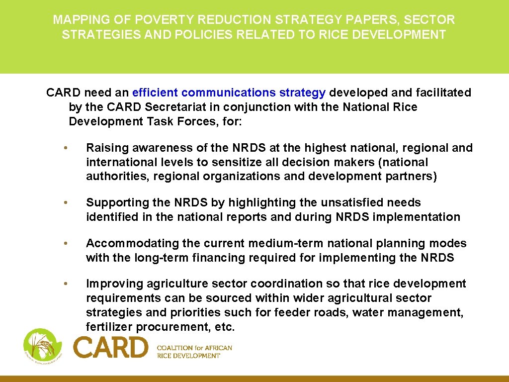 MAPPING OF POVERTY REDUCTION STRATEGY PAPERS, SECTOR STRATEGIES AND POLICIES RELATED TO RICE DEVELOPMENT MAPPING OF POVERTY REDUCTION STRATEGY PAPERS, SECTOR STRATEGIES AND POLICIES RELATED TO RICE DEVELOPMENT