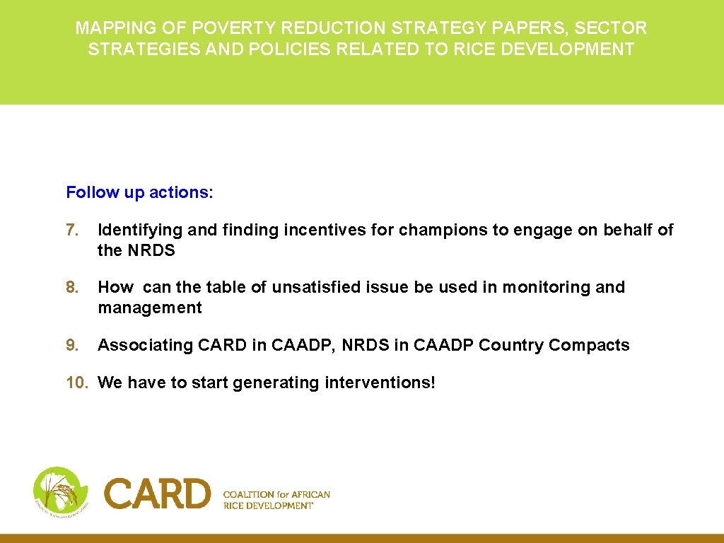 MAPPING OF POVERTY REDUCTION STRATEGY PAPERS, SECTOR STRATEGIES AND POLICIES RELATED TO RICE DEVELOPMENT MAPPING OF POVERTY REDUCTION STRATEGY PAPERS, SECTOR STRATEGIES AND POLICIES RELATED TO RICE DEVELOPMENT