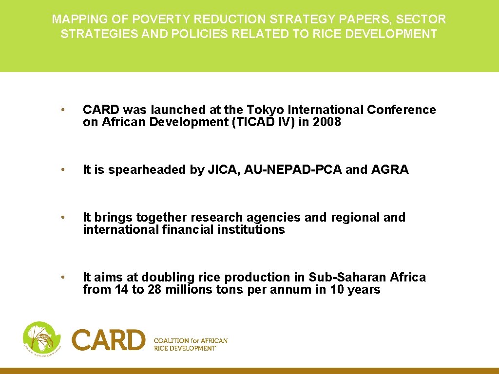 MAPPING OF POVERTY REDUCTION STRATEGY PAPERS, SECTOR STRATEGIES AND POLICIES RELATED TO RICE DEVELOPMENT MAPPING OF POVERTY REDUCTION STRATEGY PAPERS, SECTOR STRATEGIES AND POLICIES RELATED TO RICE DEVELOPMENT