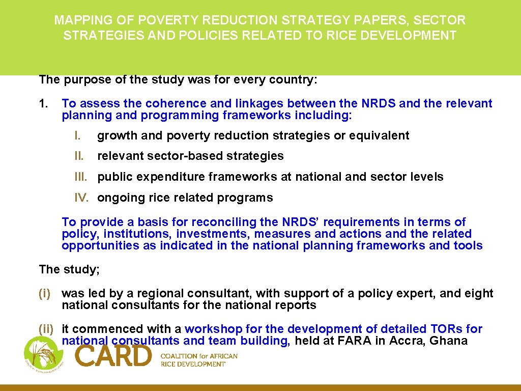 MAPPING OF POVERTY REDUCTION STRATEGY PAPERS, SECTOR STRATEGIES AND POLICIES RELATED TO RICE DEVELOPMENT MAPPING OF POVERTY REDUCTION STRATEGY PAPERS, SECTOR STRATEGIES AND POLICIES RELATED TO RICE DEVELOPMENT
