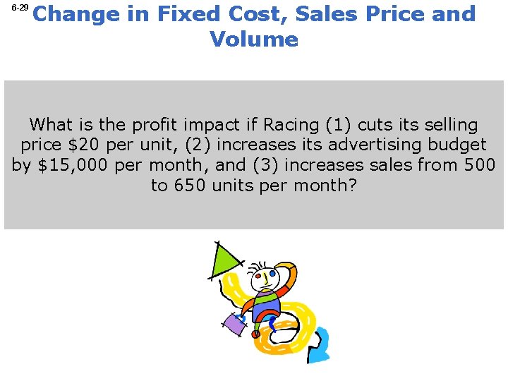 6 -29 Change in Fixed Cost, Sales Price and Volume What is the profit