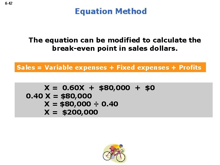 6 -42 Equation Method The equation can be modified to calculate the break-even point
