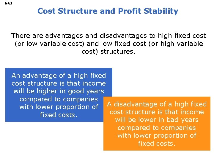 6 -63 Cost Structure and Profit Stability There advantages and disadvantages to high fixed