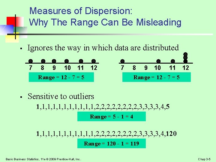 Measures of Dispersion: Why The Range Can Be Misleading § Ignores the way in