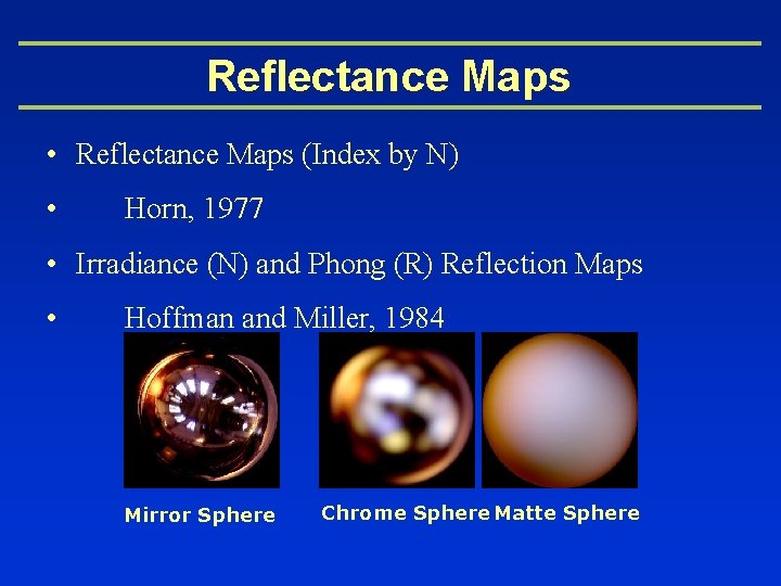 Reflectance Maps • Reflectance Maps (Index by N) • Horn, 1977 • Irradiance (N)