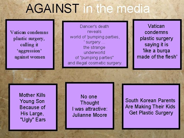 AGAINST in the media Vatican condemns plastic surgery, calling it ‘aggression’ against women Mother