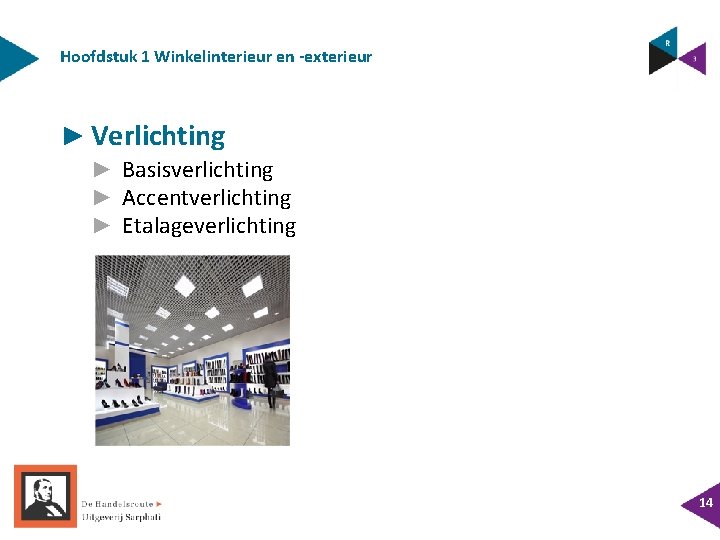 Hoofdstuk 1 Winkelinterieur en -exterieur ► Verlichting ► Basisverlichting ► Accentverlichting ► Etalageverlichting 14