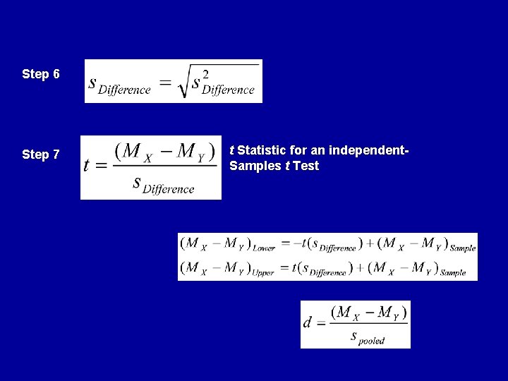 Step 6 Step 7 t Statistic for an independent. Samples t Test 