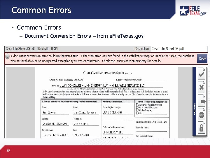 Common Errors • Common Errors – Document Conversion Errors – from e. File. Texas.