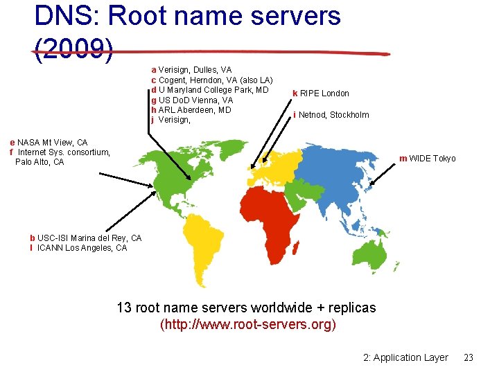 DNS: Root name servers (2009) a Verisign, Dulles, VA c Cogent, Herndon, VA (also