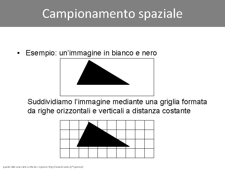 Campionamento spaziale • Esempio: un’immagine in bianco e nero Suddividiamo l’immagine mediante una griglia