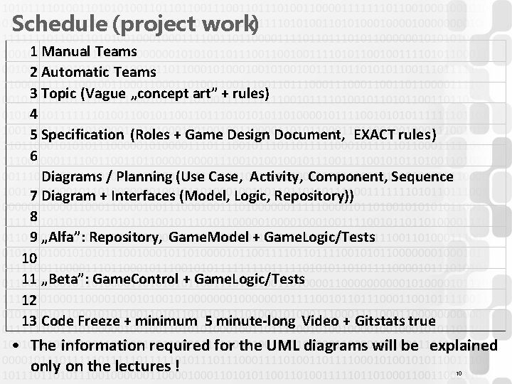 Schedule (project work) 1 Manual Teams 2 Automatic Teams 3 Topic (Vague „concept art”