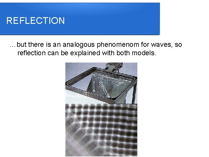 REFLECTION …but there is an analogous phenom for waves, so reflection can be explained