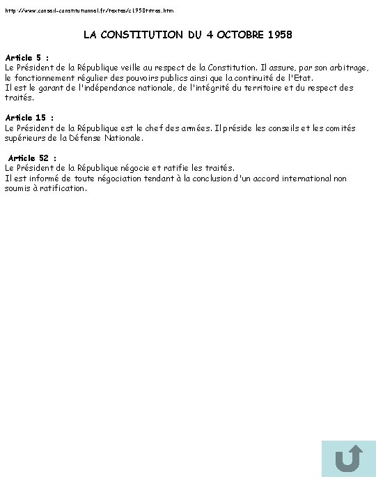 http: //www. conseil-constitutionnel. fr/textes/c 1958 titres. htm LA CONSTITUTION DU 4 OCTOBRE 1958 Article