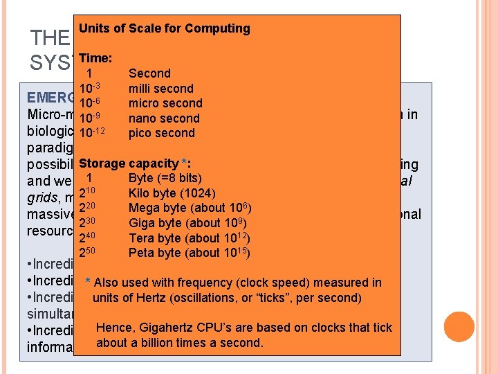 Units of Scale for Computing THE CHALLENGE OF COMPLEX Time: SYSTEMS 1 Second 10