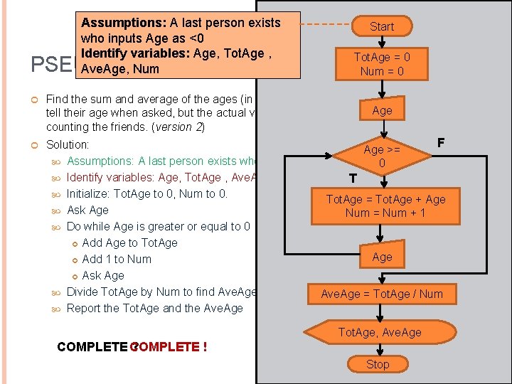 Assumptions: A last person exists who inputs Age as <0 Identify variables: Age, Tot.