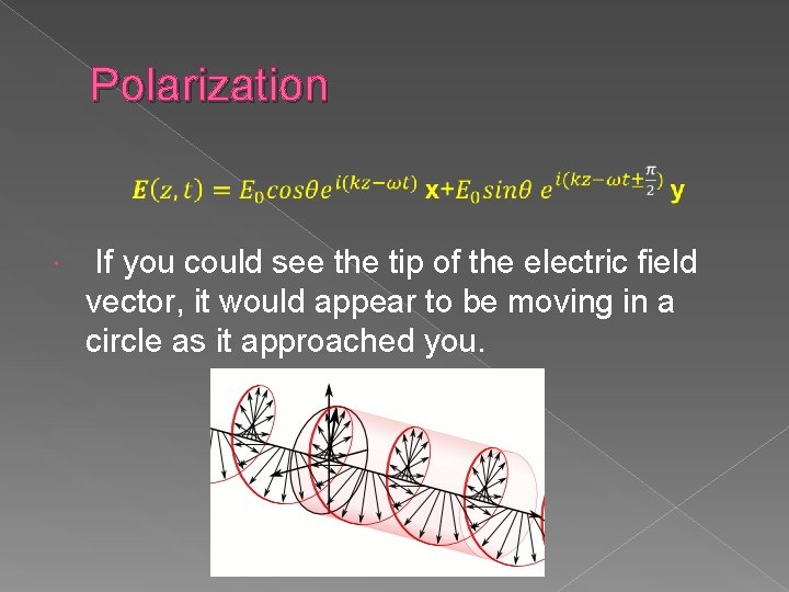 Polarization If you could see the tip of the electric field vector, it would Polarization If you could see the tip of the electric field vector, it would