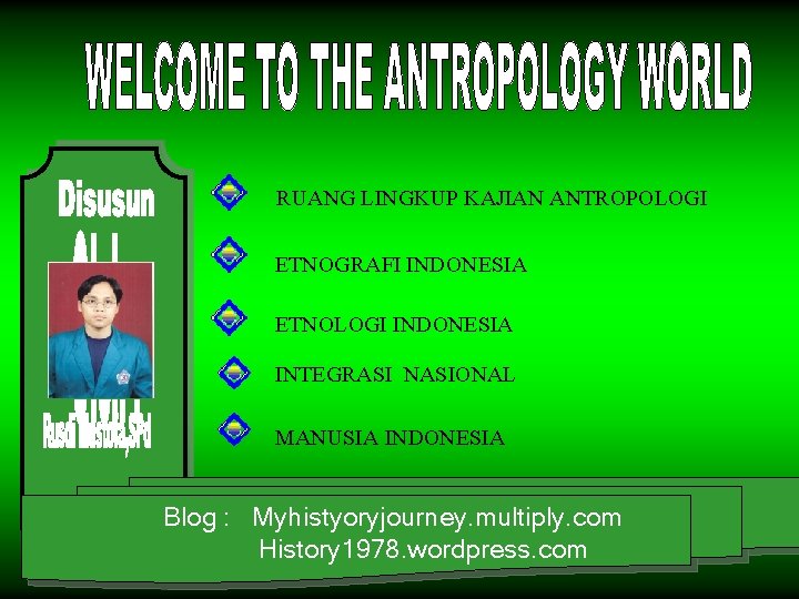 RUANG LINGKUP KAJIAN ANTROPOLOGI ETNOGRAFI INDONESIA ETNOLOGI INDONESIA INTEGRASI NASIONAL MANUSIA INDONESIA Blog :