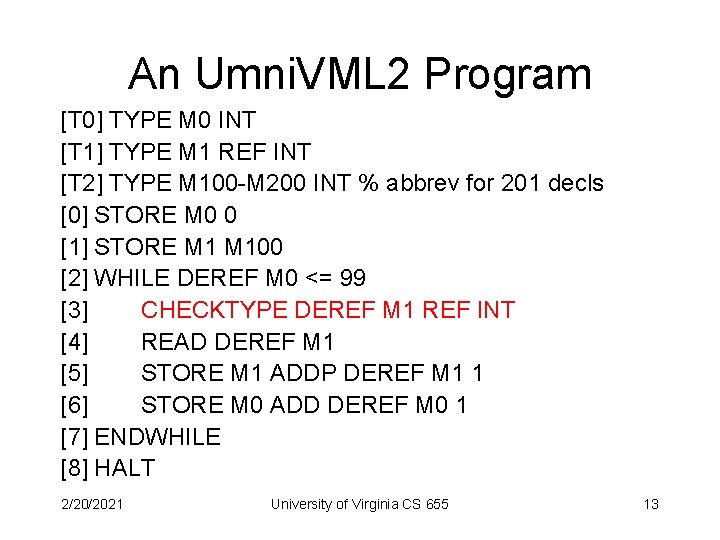 An Umni. VML 2 Program [T 0] TYPE M 0 INT [T 1] TYPE