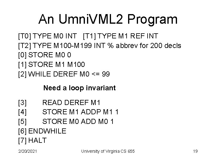 An Umni. VML 2 Program [T 0] TYPE M 0 INT [T 1] TYPE