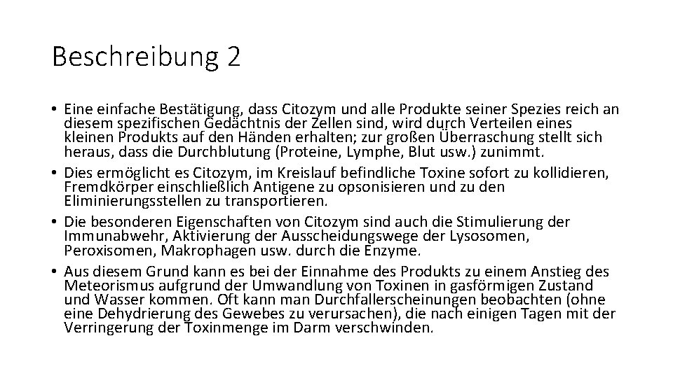 Beschreibung 2 • Eine einfache Bestätigung, dass Citozym und alle Produkte seiner Spezies reich