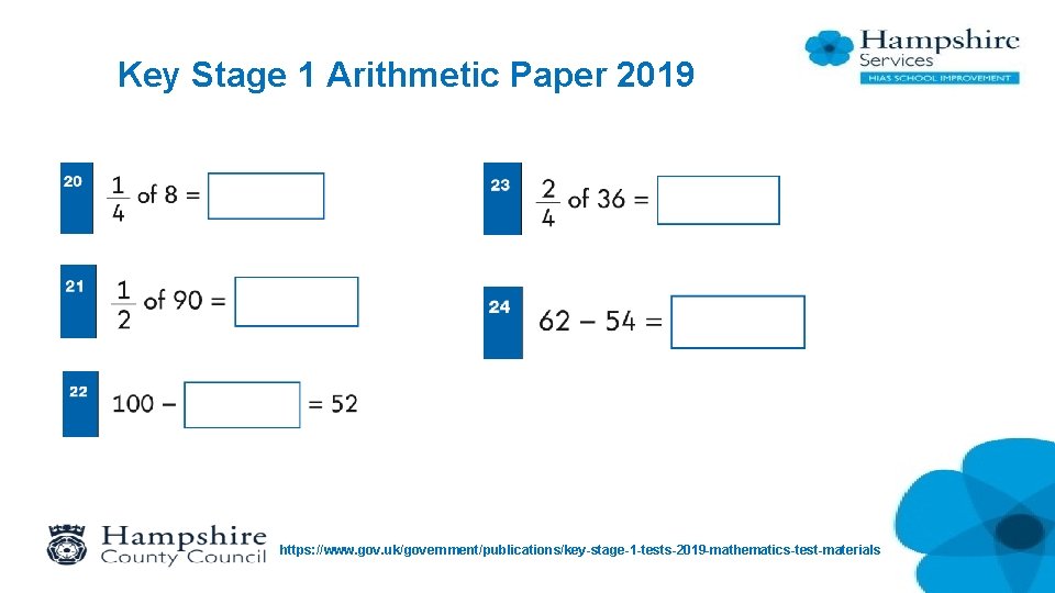 Key Stage 1 Arithmetic Paper 2019 https: //www. gov. uk/government/publications/key-stage-1 -tests-2019 -mathematics-test-materials 