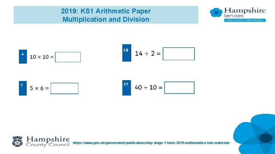 2019: KS 1 Arithmetic Paper Multiplication and Division https: //www. gov. uk/government/publications/key-stage-1 -tests-2019 -mathematics-test-materials