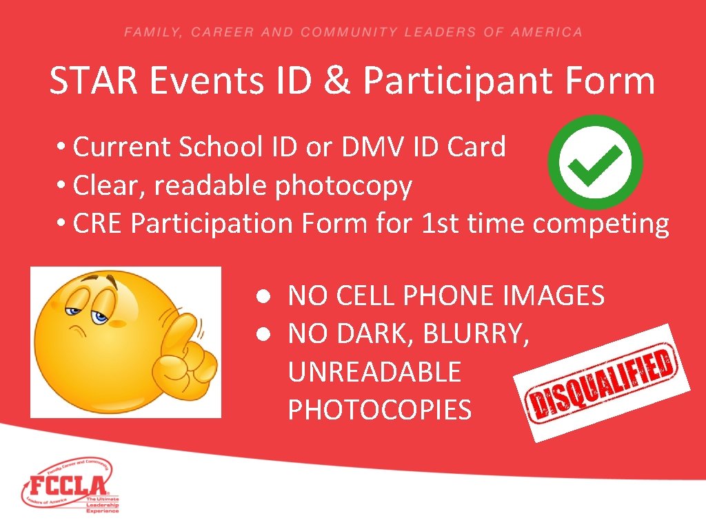 STAR Events ID & Participant Form • Current School ID or DMV ID Card