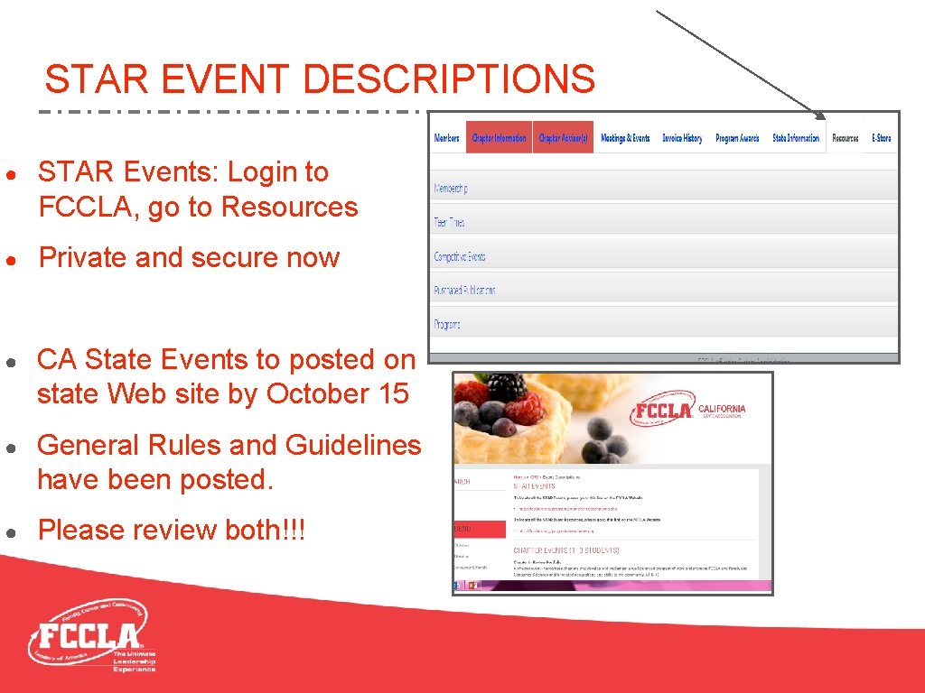 STAR EVENT DESCRIPTIONS ● STAR Events: Login to FCCLA, go to Resources ● Private