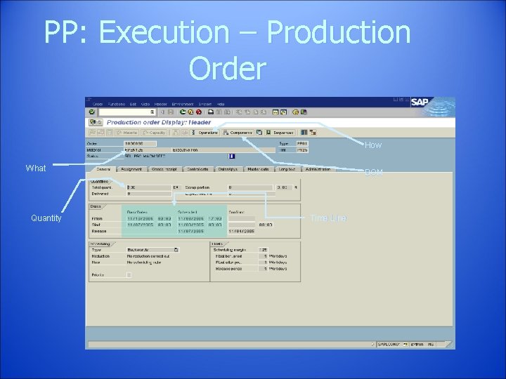 PP: Execution – Production Order How What Quantity BOM Time Line 